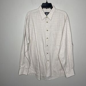 BURBERRY Mens Ivory Check Button-Up Shirt Large L 100% Cotton Point Collar VTG